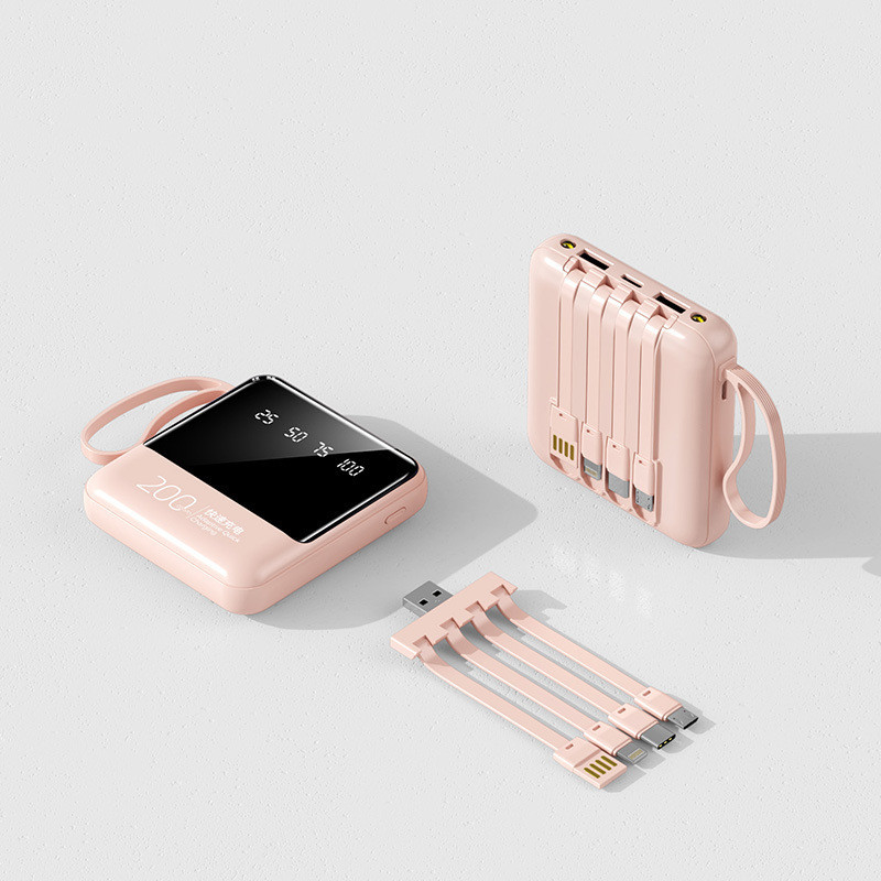 2025 Hot Sale 20000mAh Mini Portable Power Bank 20W Super Fast Charging Power Banks With LED Display Built in 4 Cable Power Bank